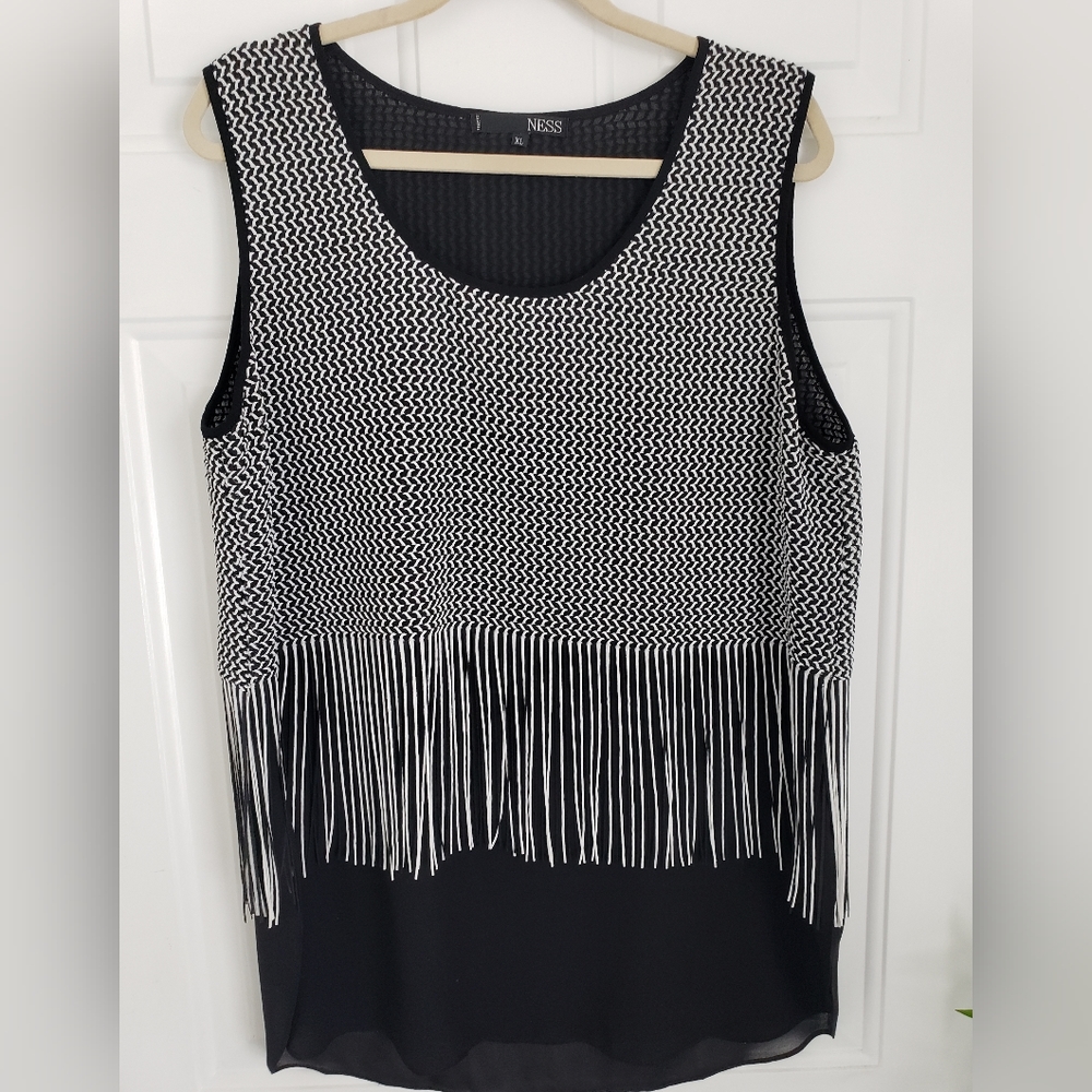 Black & White fringed tank top